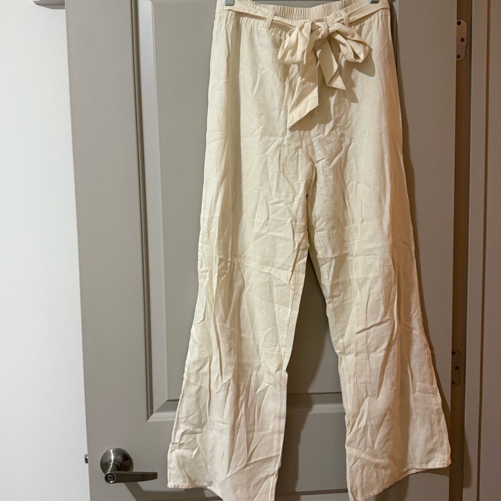 Ambiance Apparel Cream Linen Wide Leg Pants